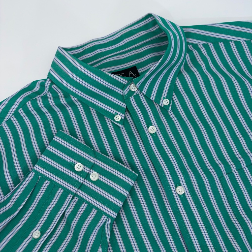 Jos. A. Bank Traveler's Collection Green Striped Button Down Mens‎ XL Cotton